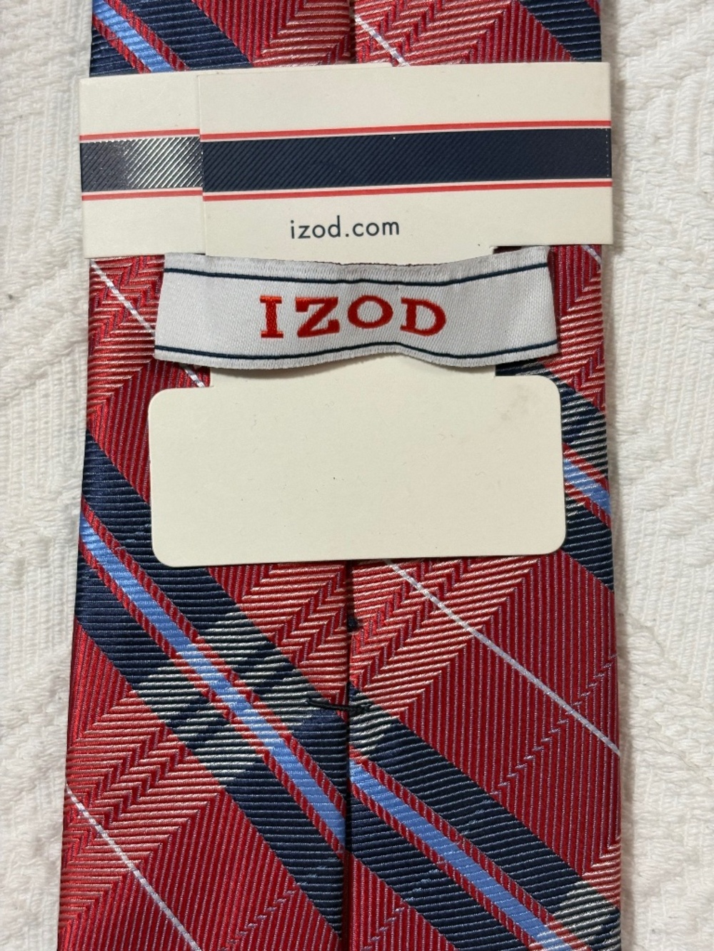 IZOD Men’s Plaid Necktie Red Navy Blue White Silk Blend Classic Tie